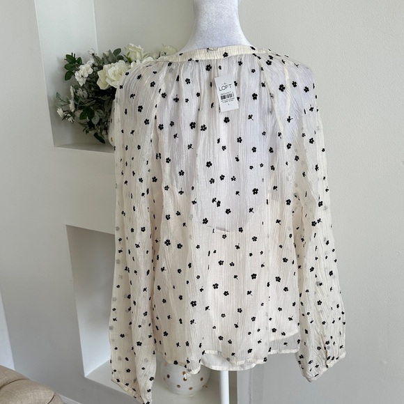 LOFT Cream Blouse with Black Floral Pattern - Picture 3 of 7